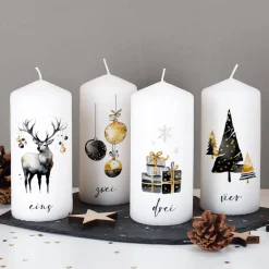 Elegante Adventskerzen mit Ihrem Wunschtext, 4er Set