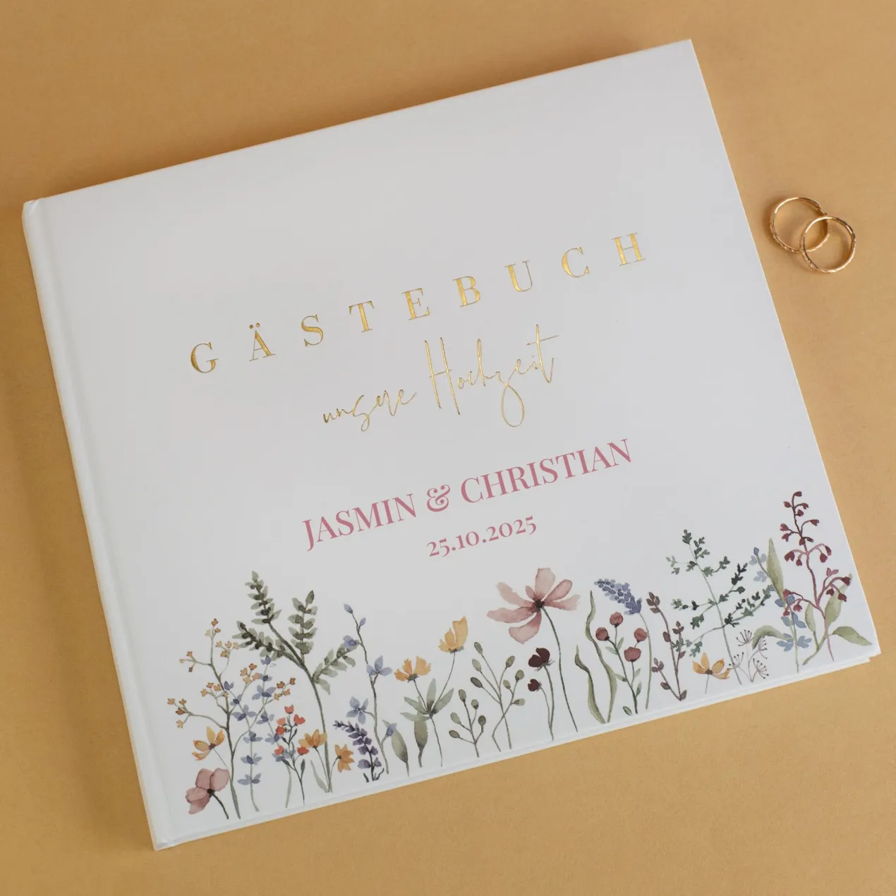 Elegantes Gästebuch zur Hochzeit personalisiert mit Namen & Datum | Illustriertes Erinnerungsbuch