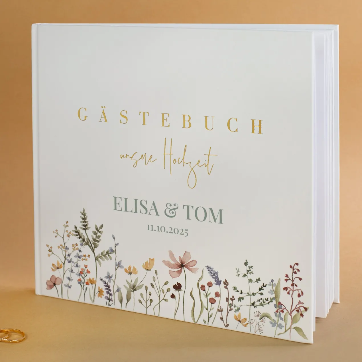 Elegantes Gästebuch zur Hochzeit personalisiert mit Namen & Datum | Illustriertes Erinnerungsbuch