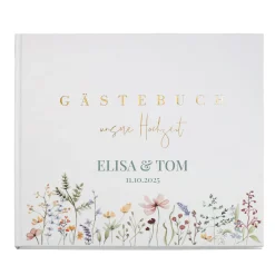 Elegantes Gästebuch zur Hochzeit personalisiert mit Namen & Datum | Illustriertes Erinnerungsbuch