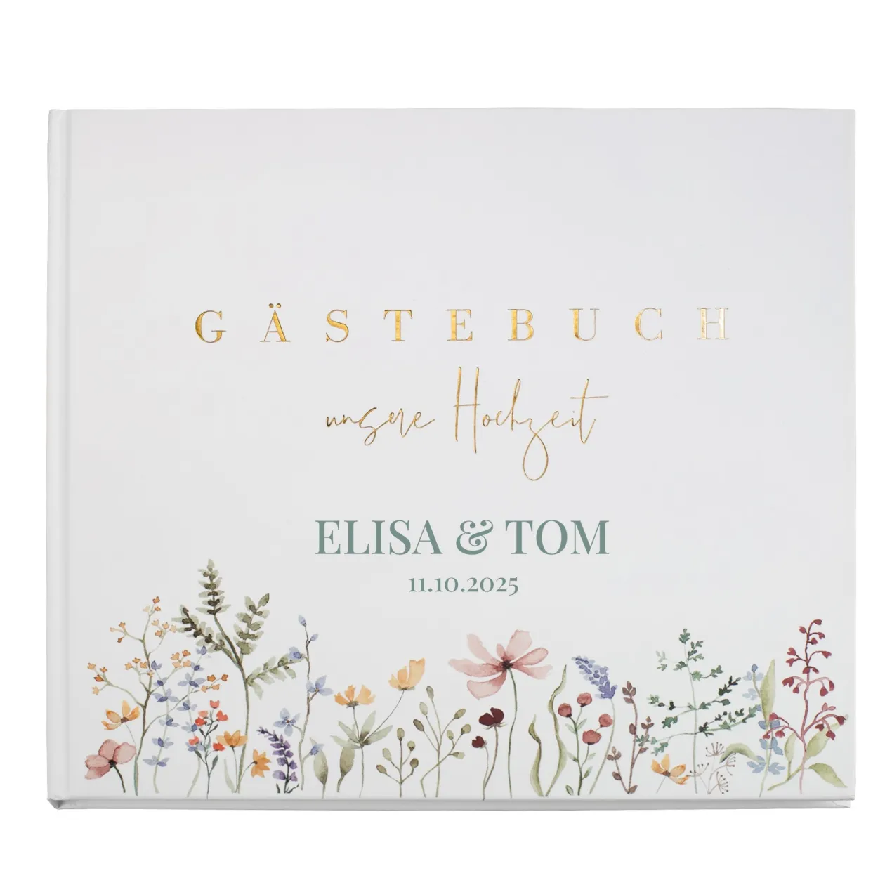 Elegantes Gästebuch zur Hochzeit personalisiert mit Namen & Datum | Illustriertes Erinnerungsbuch
