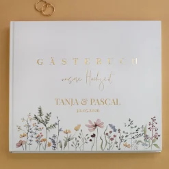 Elegantes Gästebuch zur Hochzeit personalisiert mit Namen & Datum | Illustriertes Erinnerungsbuch