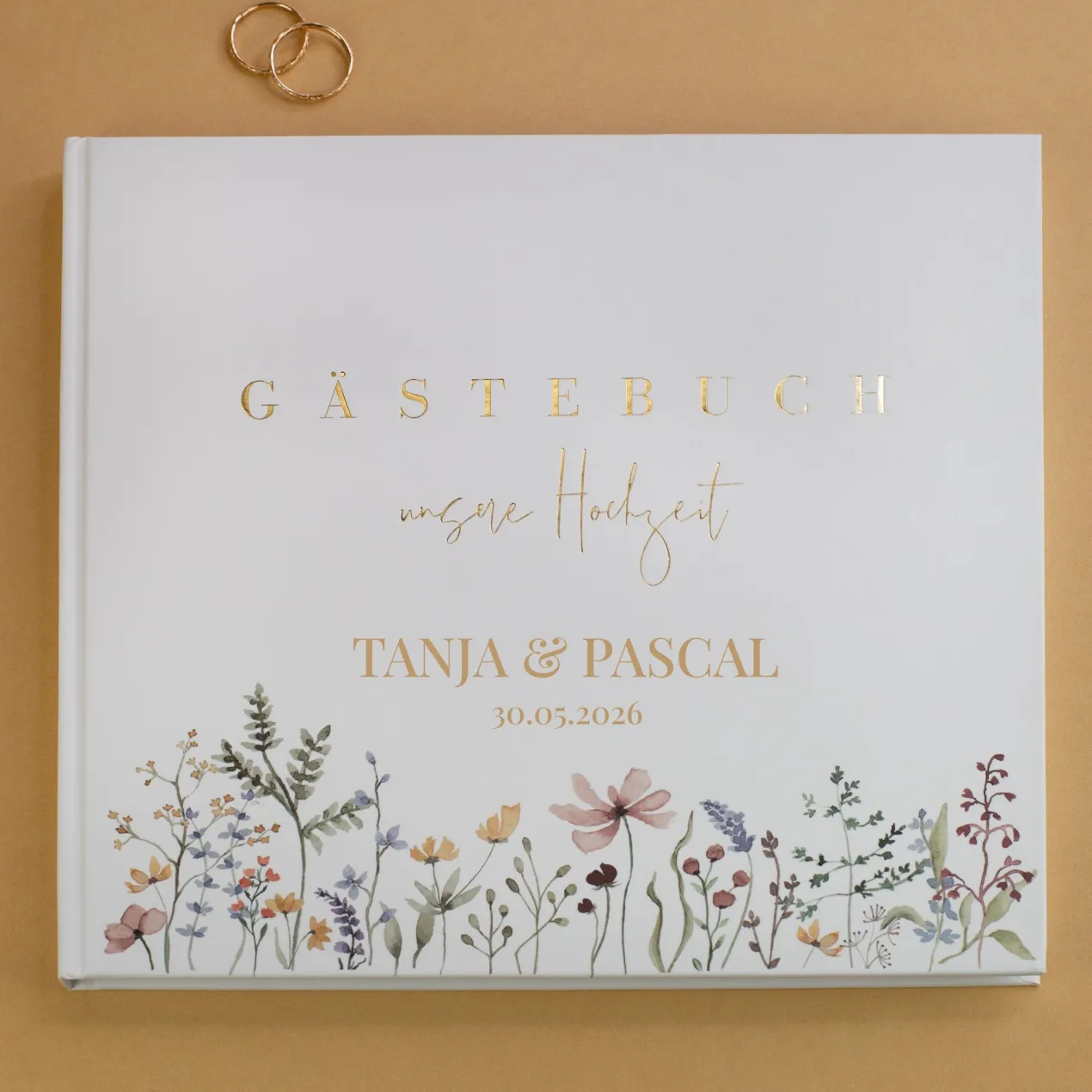 Elegantes Gästebuch zur Hochzeit personalisiert mit Namen & Datum | Illustriertes Erinnerungsbuch