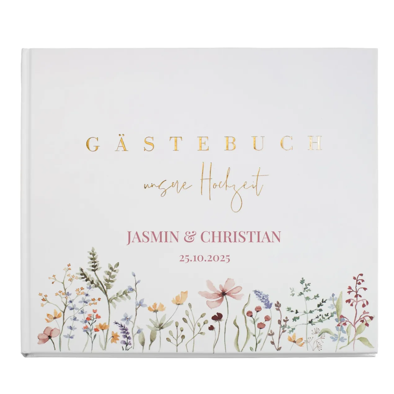 Elegantes Gästebuch zur Hochzeit personalisiert mit Namen & Datum | Illustriertes Erinnerungsbuch
