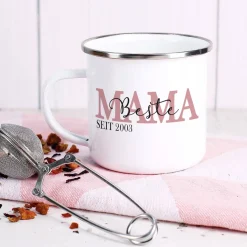 Emailletasse - Mama seit - mit Namensaufdruck zum Muttertag