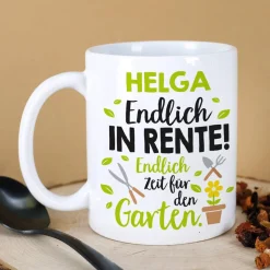 Endlich in Rente! - Tasse für Gärtner mit Wunschname