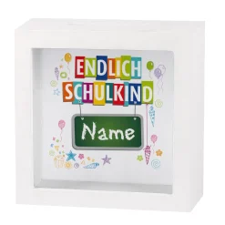 Endlich Schulkind - Bilderrahmen Spardose mit Name