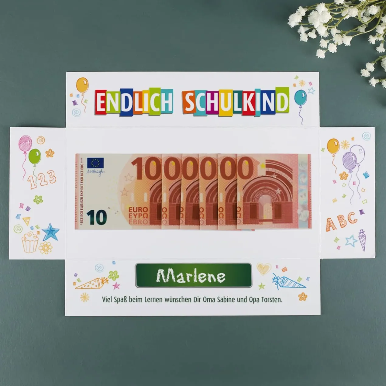 Endlich Schulkind - Box für Geldgeschenk zur Einschulung mit Name & Wunschtext