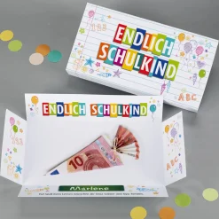 Endlich Schulkind - Box für Geldgeschenk zur Einschulung mit Name & Wunschtext