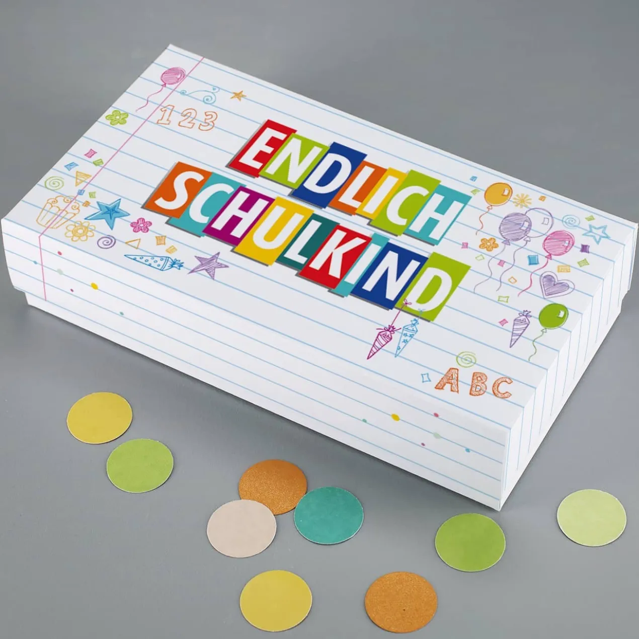 Endlich Schulkind - Box für Geldgeschenk zur Einschulung mit Name & Wunschtext