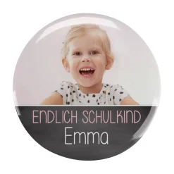 Endlich Schulkind - Button mit Fotoaufdruck