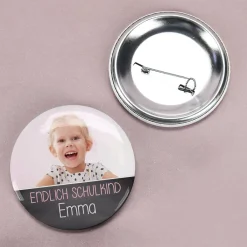 Endlich Schulkind - Button mit Fotoaufdruck