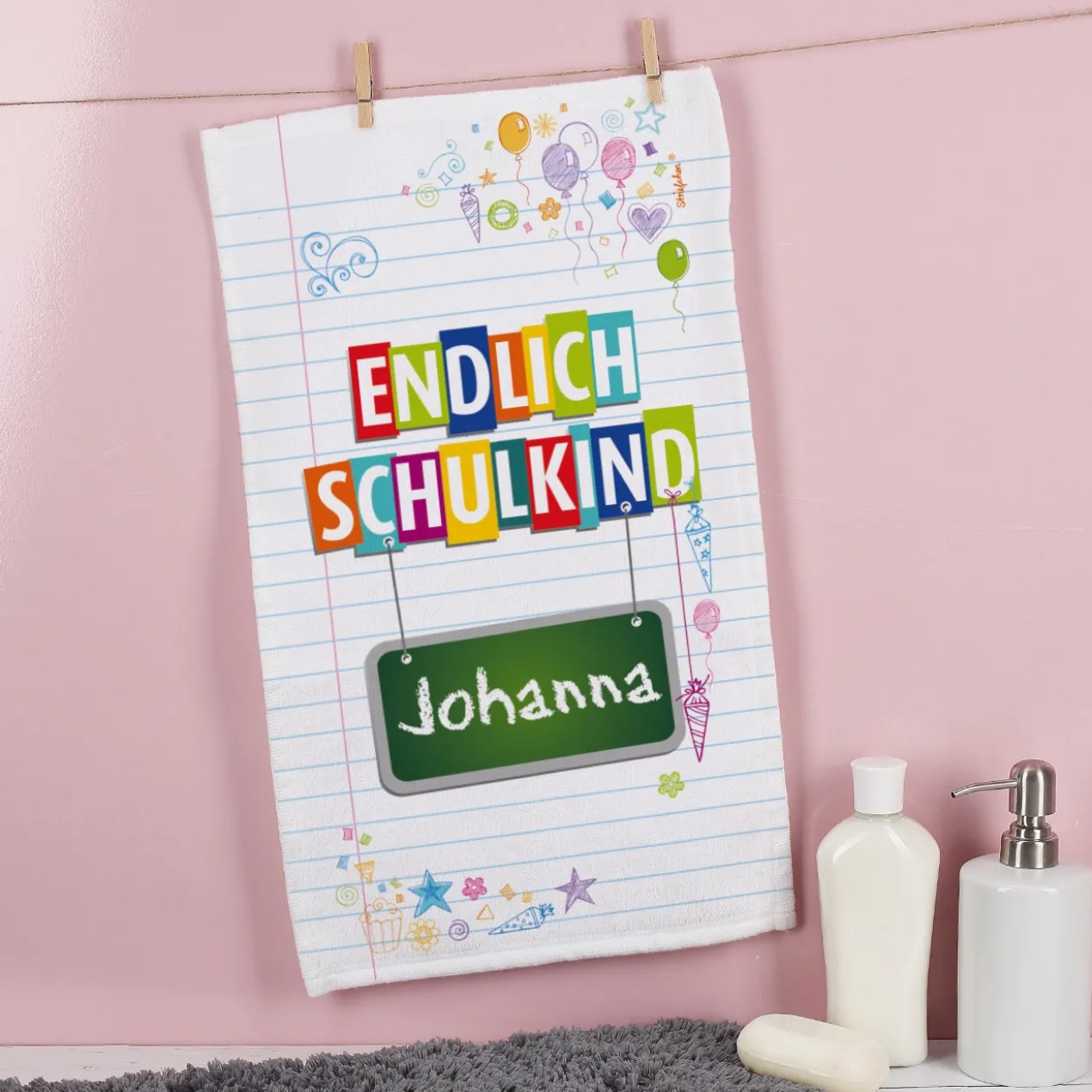 Endlich Schulkind - Handtuch in zwei Größen mit Name