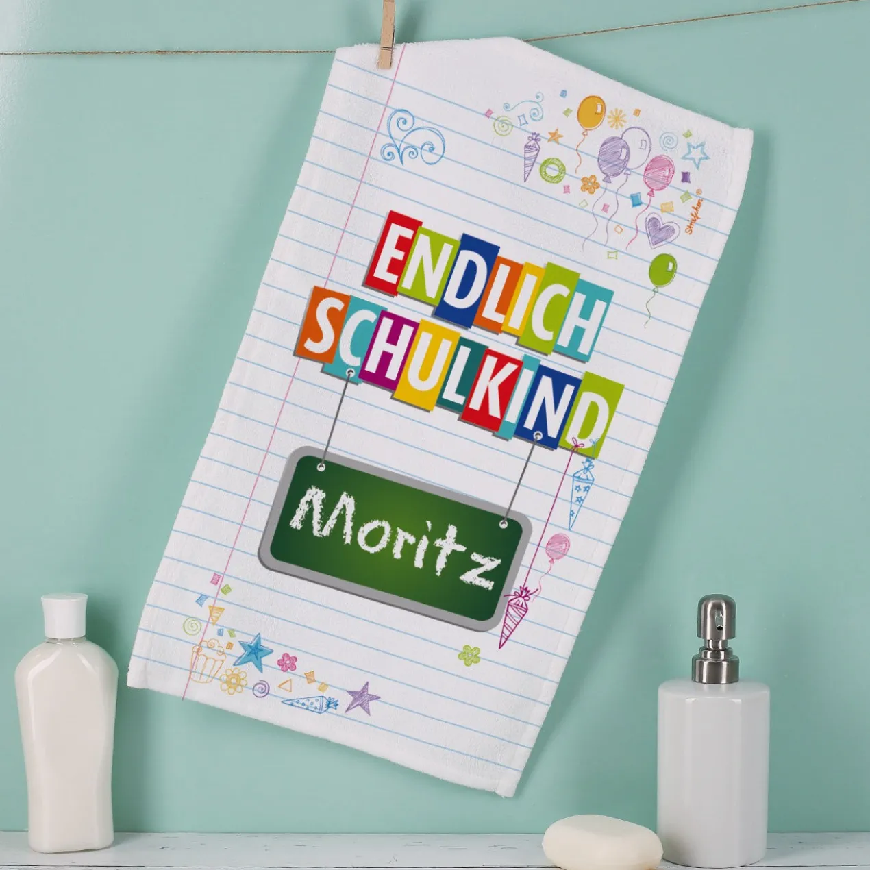 Endlich Schulkind - Handtuch in zwei Größen mit Name