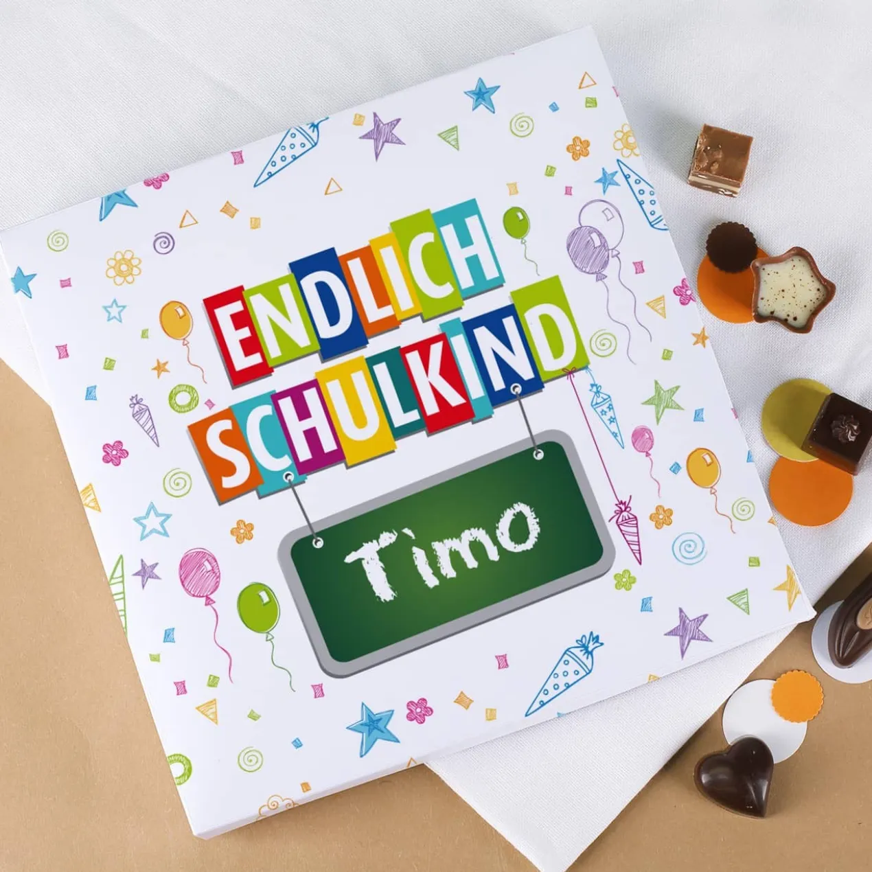 Endlich Schulkind - 32 Lindt Pralinen mit Namen personalisiert