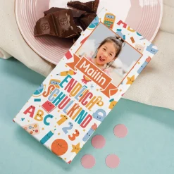 Endlich Schulkind - Schokolade zur Einschulung personalisierbar mit Foto und Wunschname