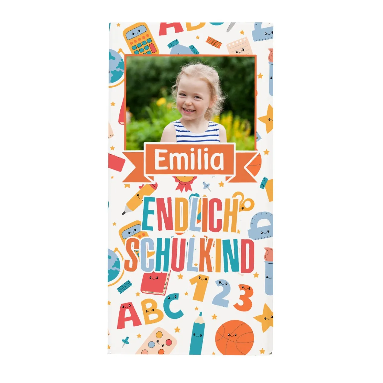 Endlich Schulkind - Schokolade zur Einschulung personalisierbar mit Foto und Wunschname