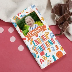 Endlich Schulkind - Schokolade zur Einschulung personalisierbar mit Foto und Wunschname