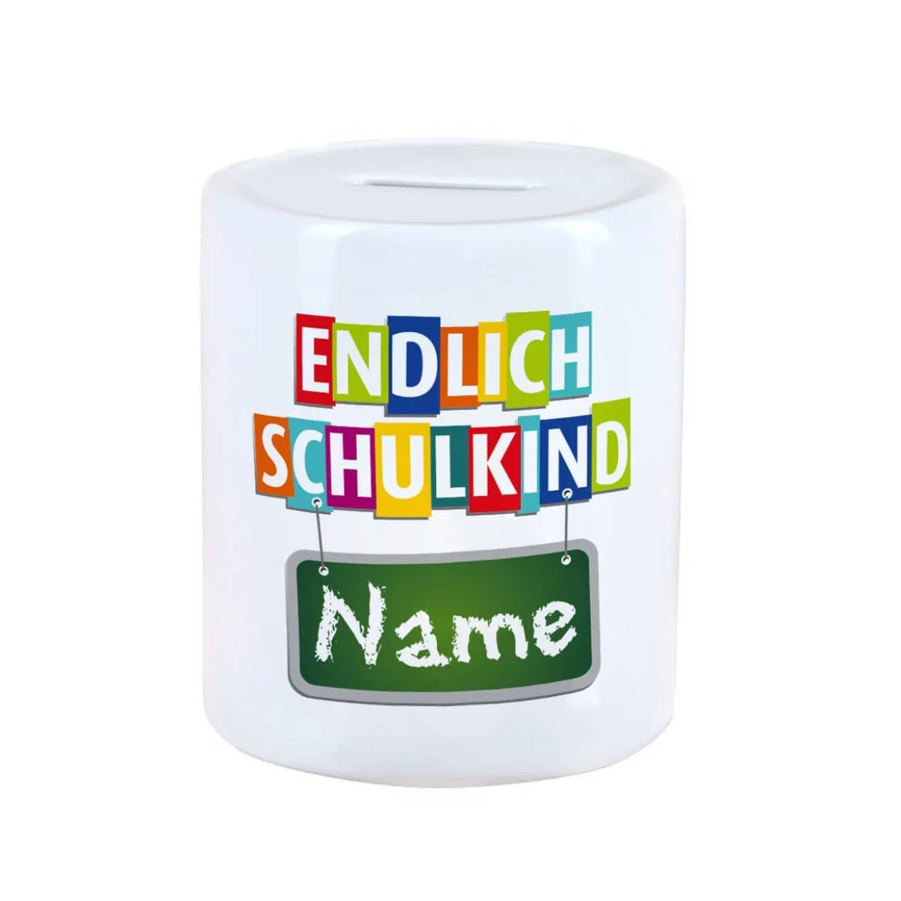 Endlich Schulkind - Spardose mit Namensaufdruck