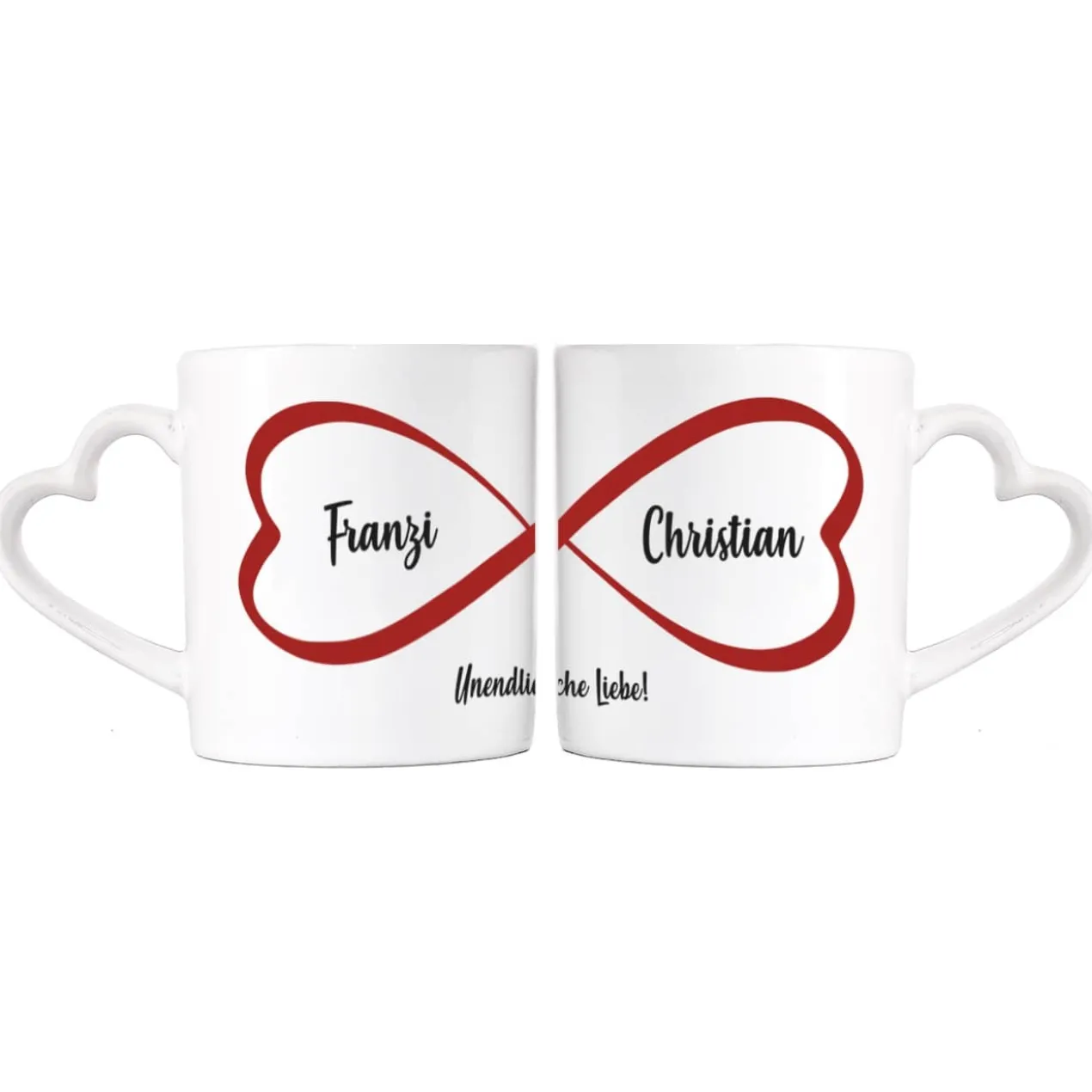 Endlose Liebe - Partnertassen mit Namen und Wunschtext