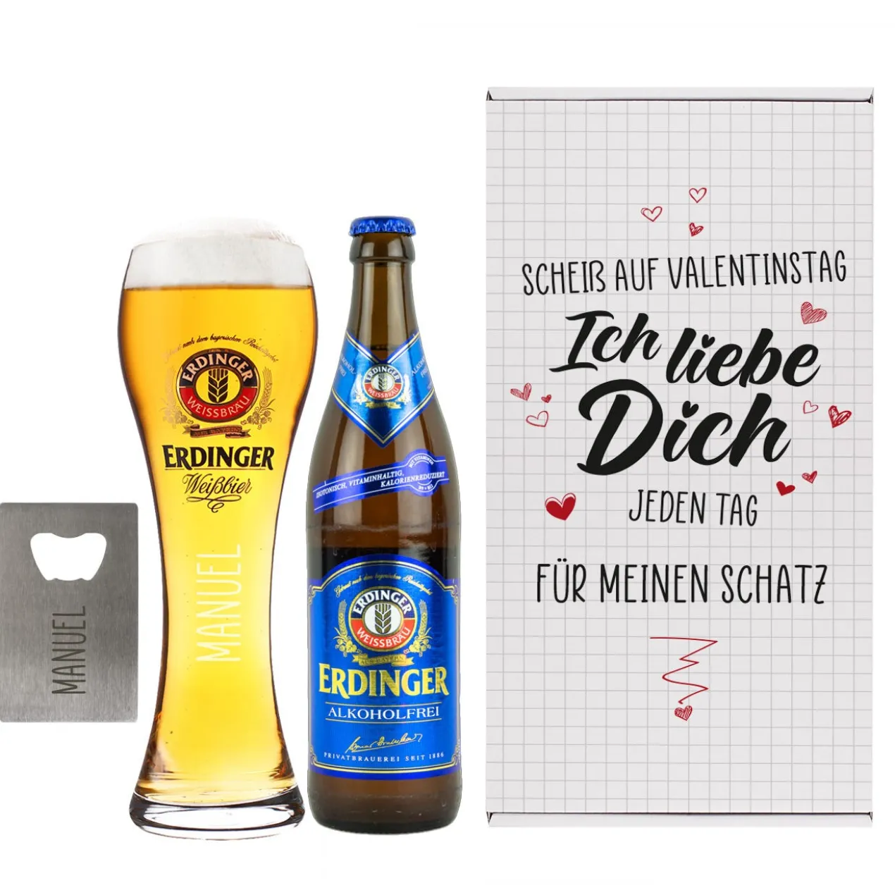 Erdinger Bier Geschenkset zum Valentinstag - Scheiß auf Valentinstag Ich liebe Dich jeden Tag