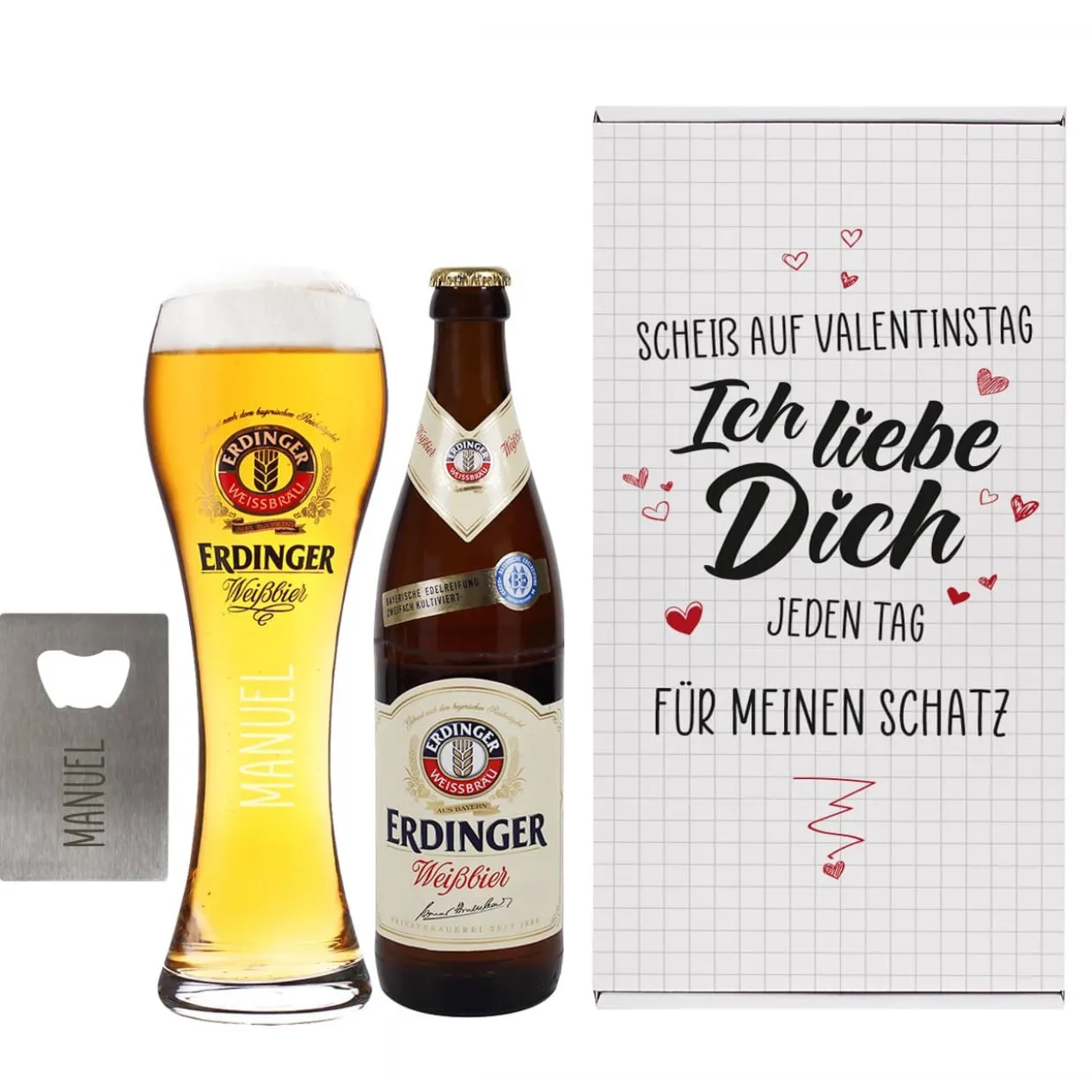 Erdinger Bier Geschenkset zum Valentinstag - Scheiß auf Valentinstag Ich liebe Dich jeden Tag
