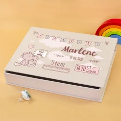 Erinnerungsbox als Geschenk zur Geburt für Mädchen mit Geburtsdaten | Fotobox als Coffee Table Book
