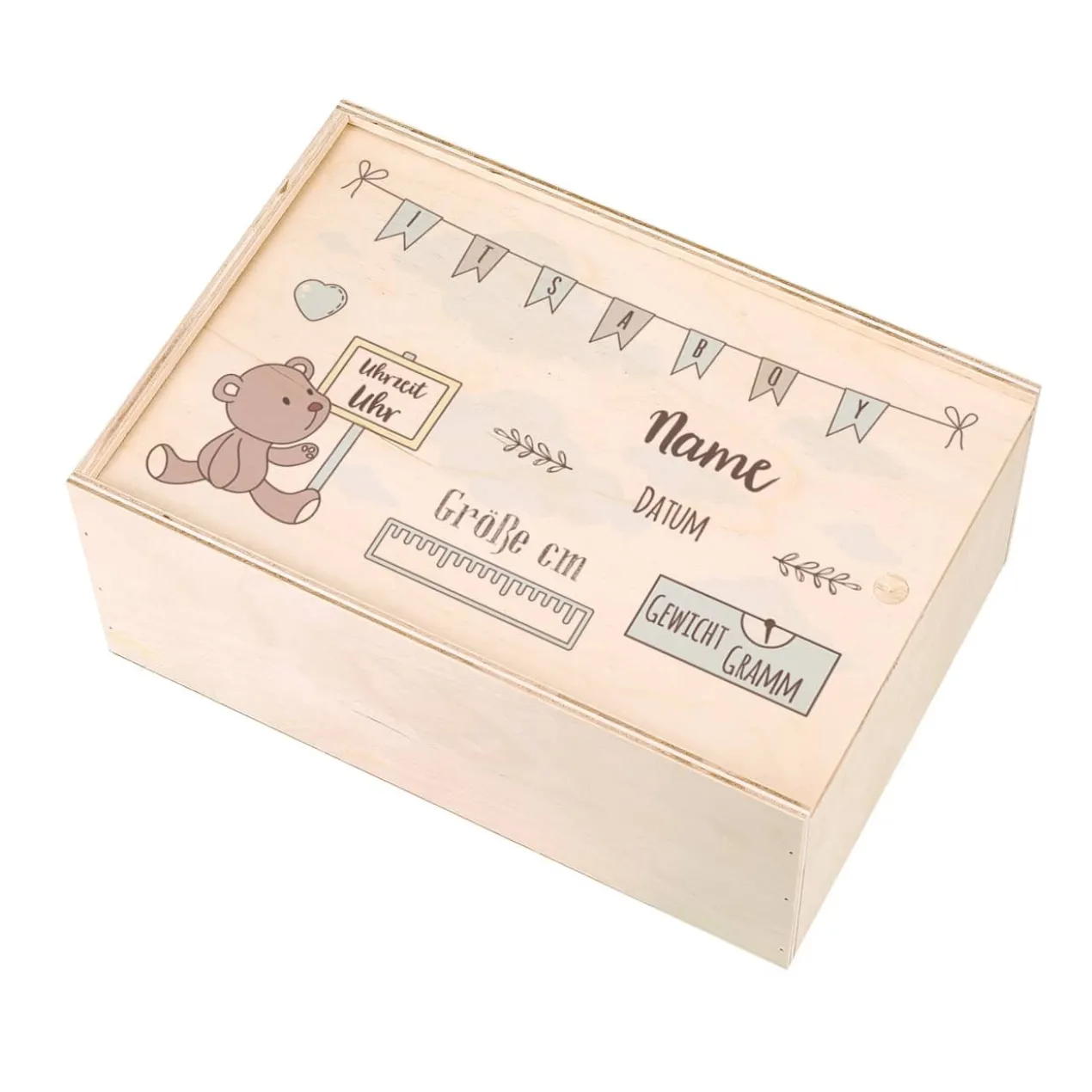 Erinnerungsbox aus Holz zur Geburt für Jungen