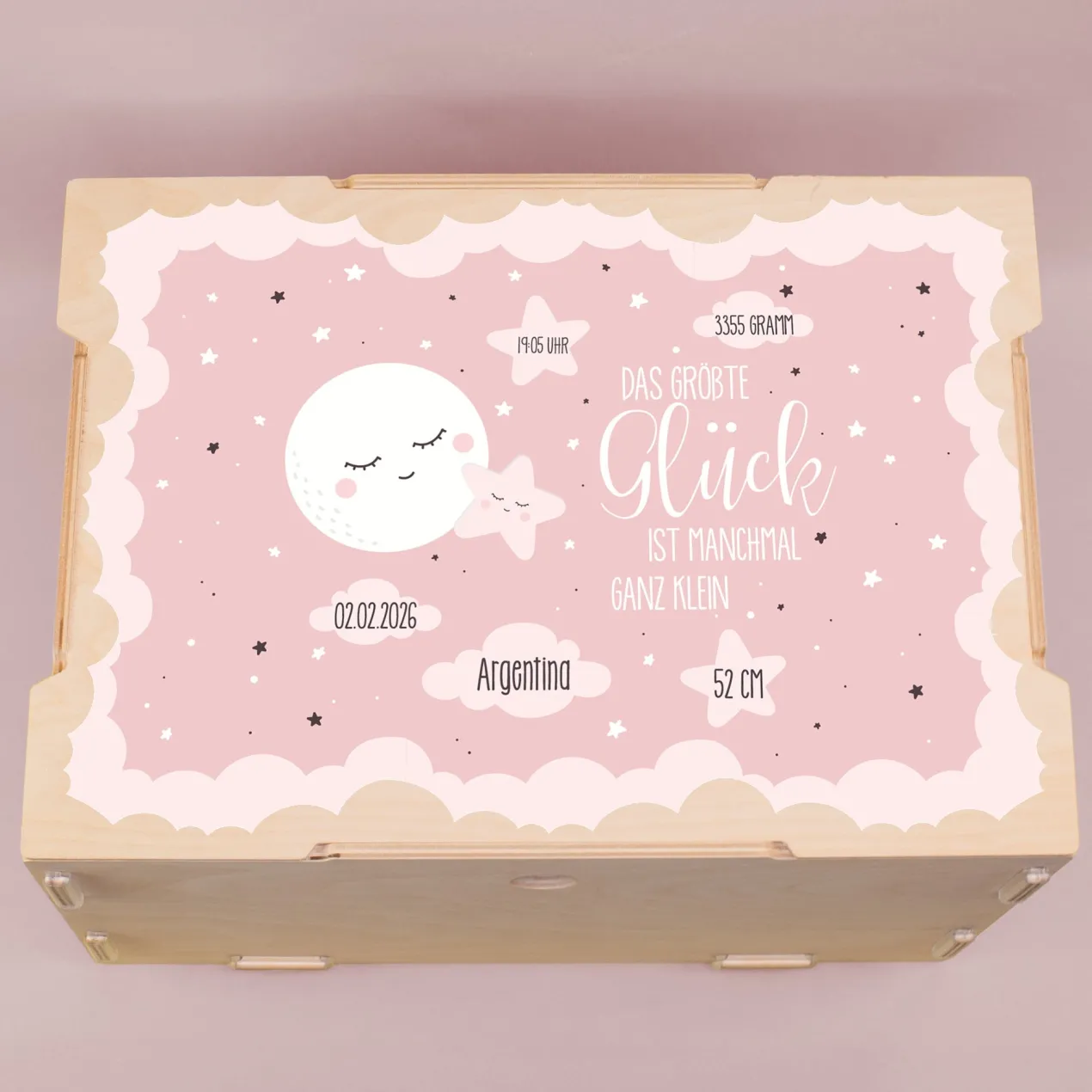 Erinnerungsbox für Mädchen personalisiert mit Geburtsdaten | clipfritz® Aufbewahrungskiste aus Holz