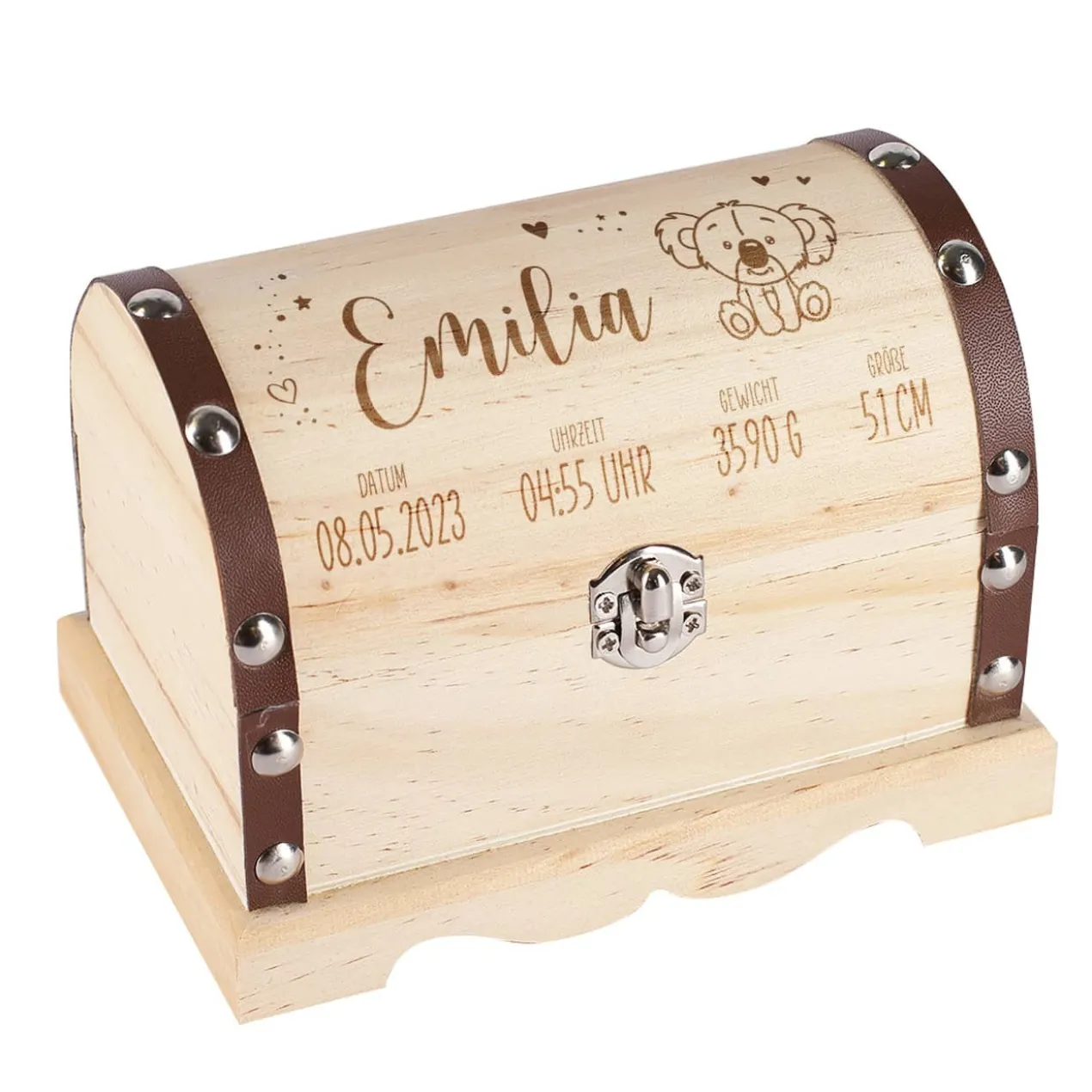 Erinnerungsbox - Schatzkiste mit Gravur zur Geburt
