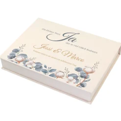 Erinnerungsbox zur Hochzeit personalisiert und handgefertigt | Fotobox in Buch Form mit Eukalyptus Motiv