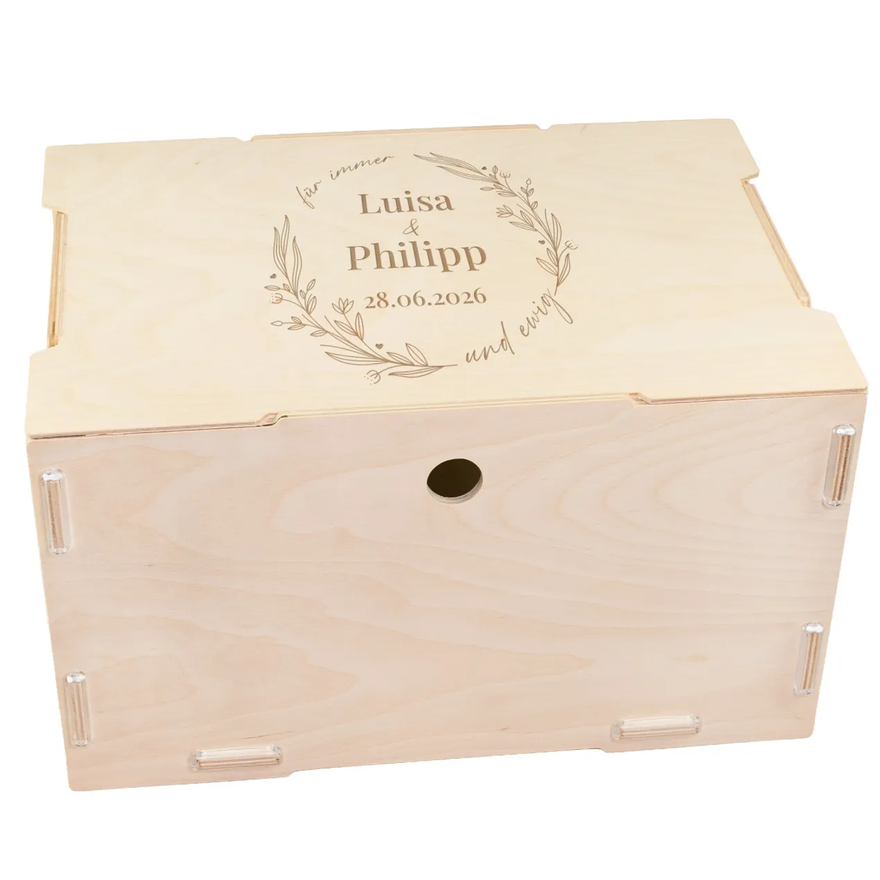 Erinnerungsbox zur Hochzeit personalisiert mit Gravur | clipfritz® Aufbewahrungskiste aus Holz