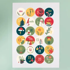 24er Set Aufkleber als DIY Adventskalender personalisiert mit Name | Weihnachtsmotive