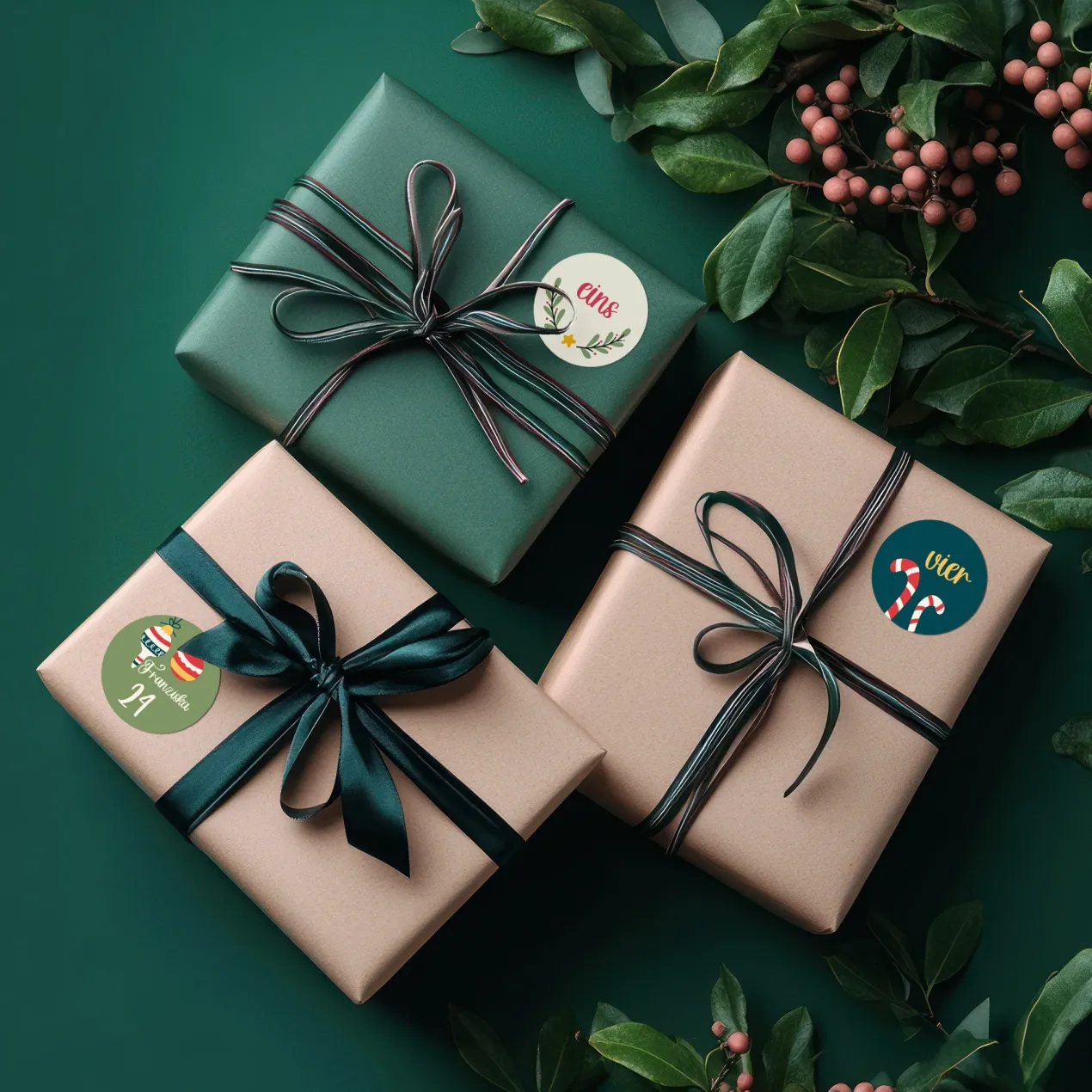 24er Set Aufkleber als DIY Adventskalender personalisiert mit Name | Weihnachtsmotive