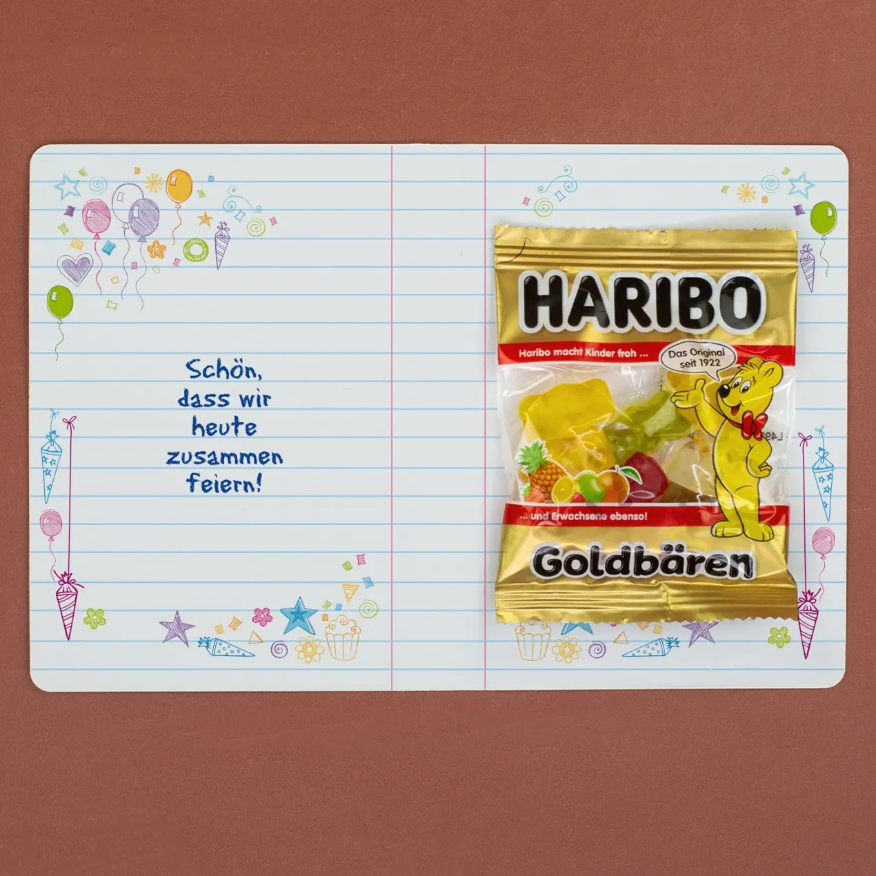 4er Set Gastgeschenk zur Einschulung | Haribo Goldbären im Klappkärtchen mit Name personalisiert