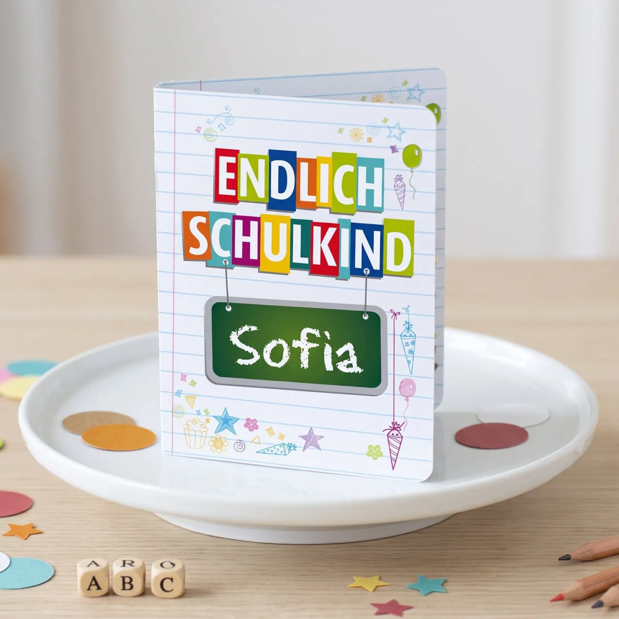 4er Set Gastgeschenk zur Einschulung | Haribo Goldbären im Klappkärtchen mit Name personalisiert