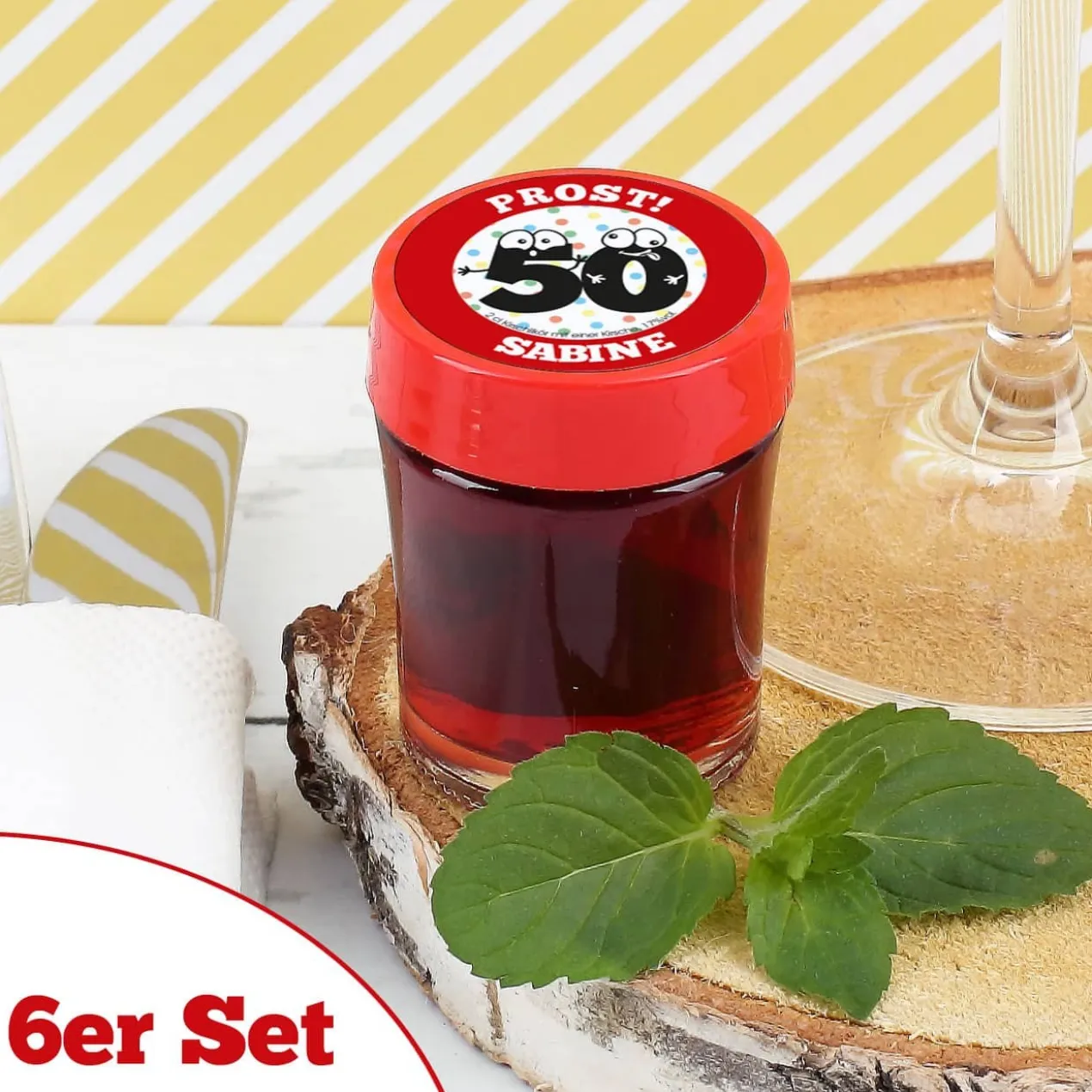 6er Set Kirsch oder Birnenschnaps zum 50. Geburtstag