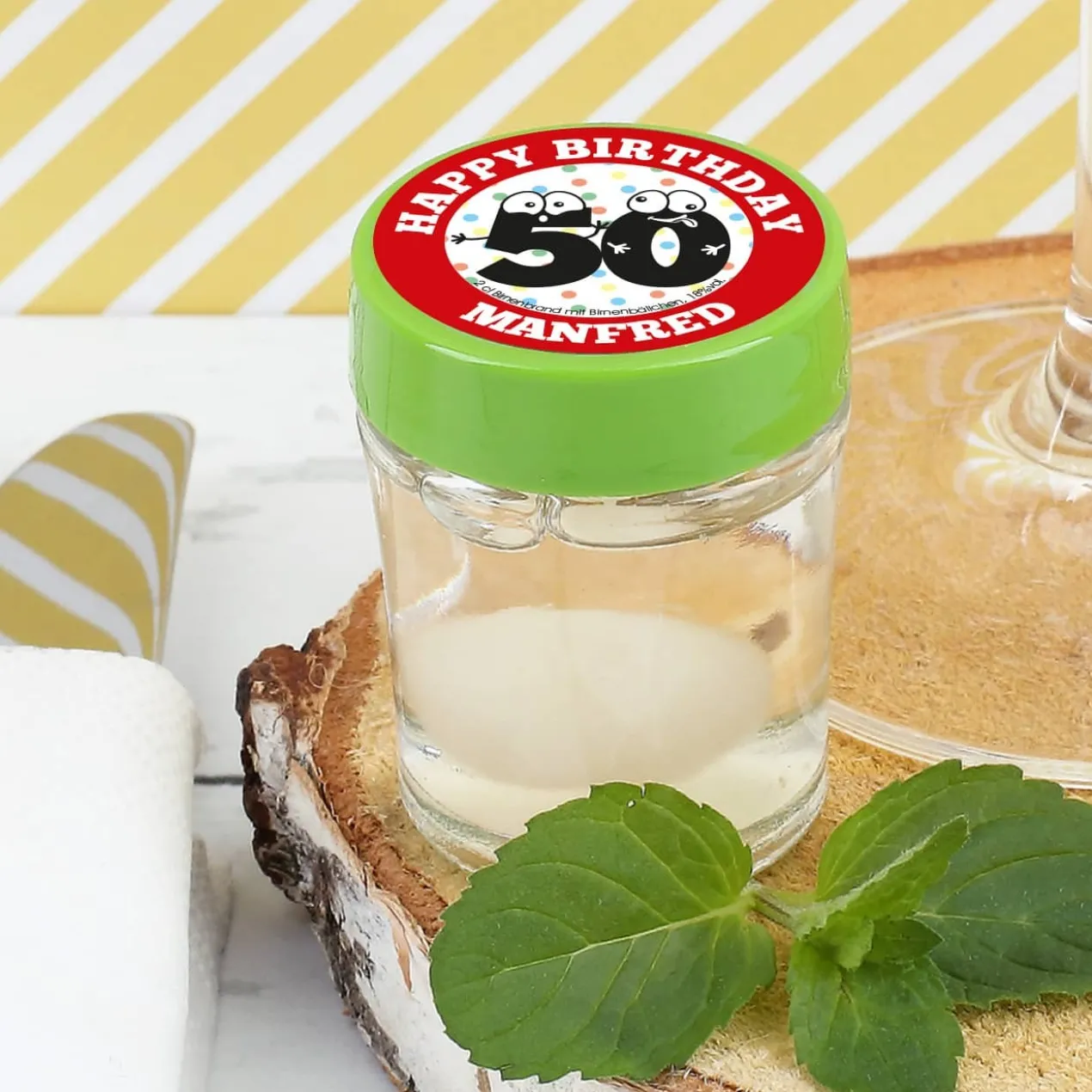6er Set Kirsch oder Birnenschnaps zum 50. Geburtstag