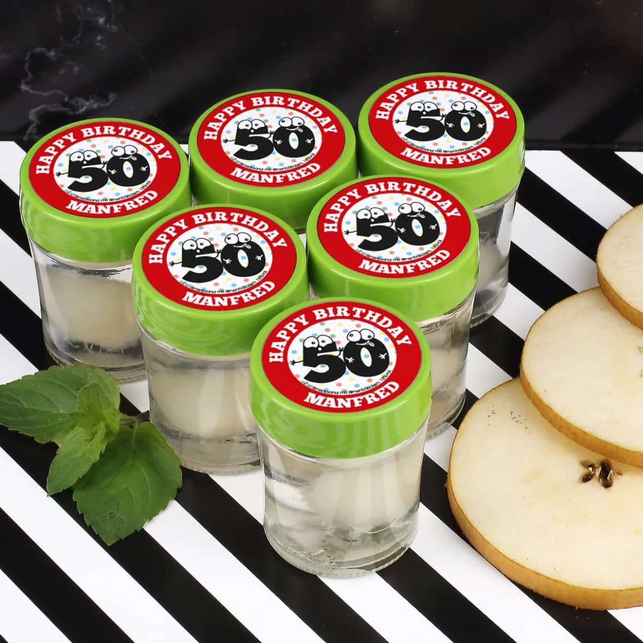 6er Set Kirsch oder Birnenschnaps zum 50. Geburtstag