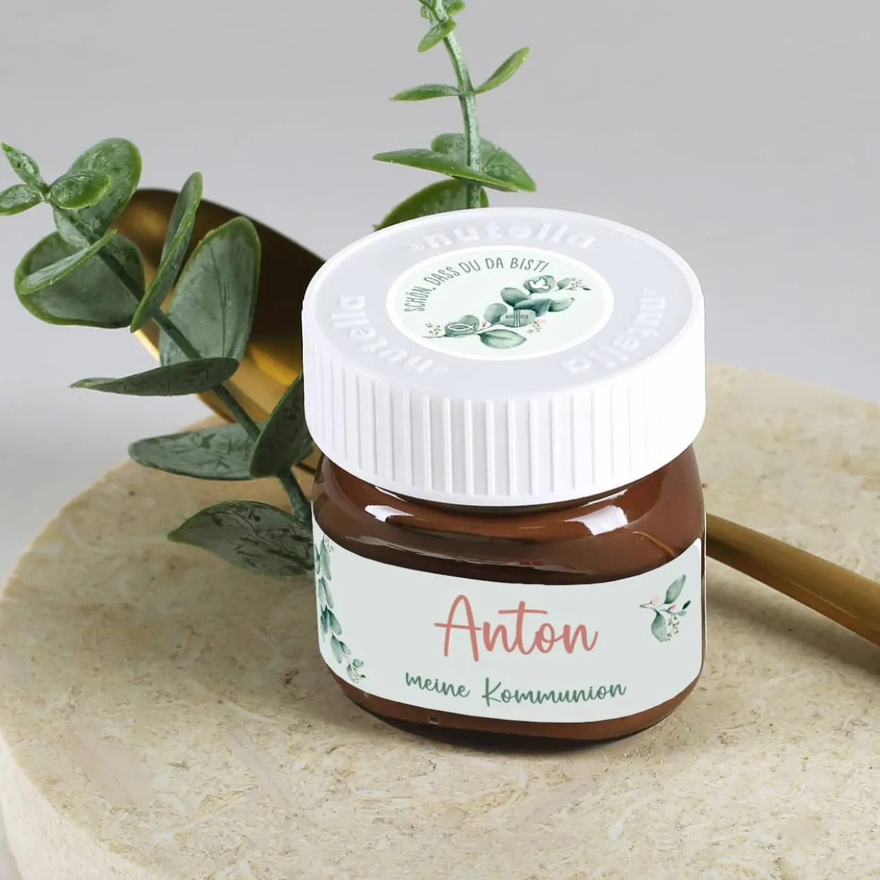 10er Set Nutella Gastgeschenke - Eukalyptus - zur Taufe, Kommunion oder Konfirmation