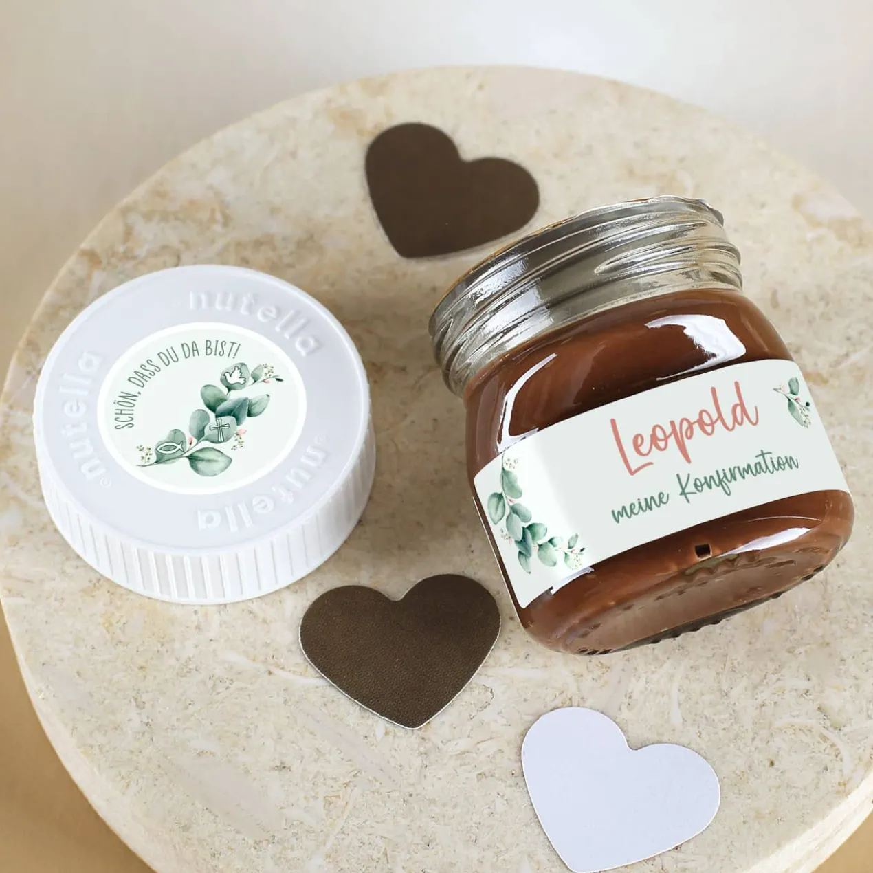 10er Set Nutella Gastgeschenke - Eukalyptus - zur Taufe, Kommunion oder Konfirmation