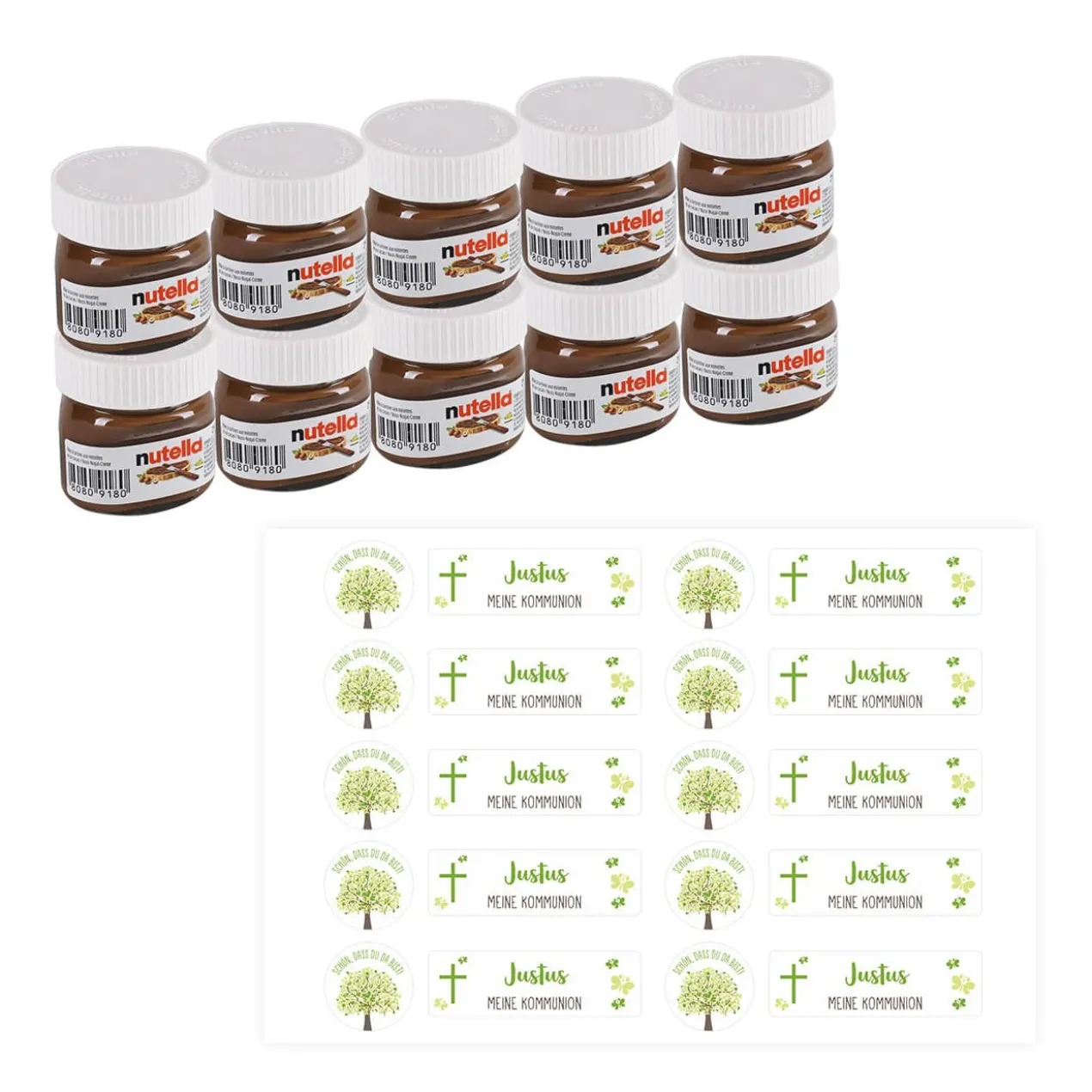 10er Set Nutella Gläschen zur Konfirmation, Kommunion oder Taufe in 3 Farbvarianten