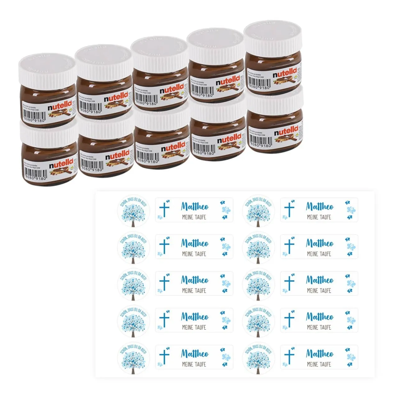 10er Set Nutella Gläschen zur Konfirmation, Kommunion oder Taufe in 3 Farbvarianten