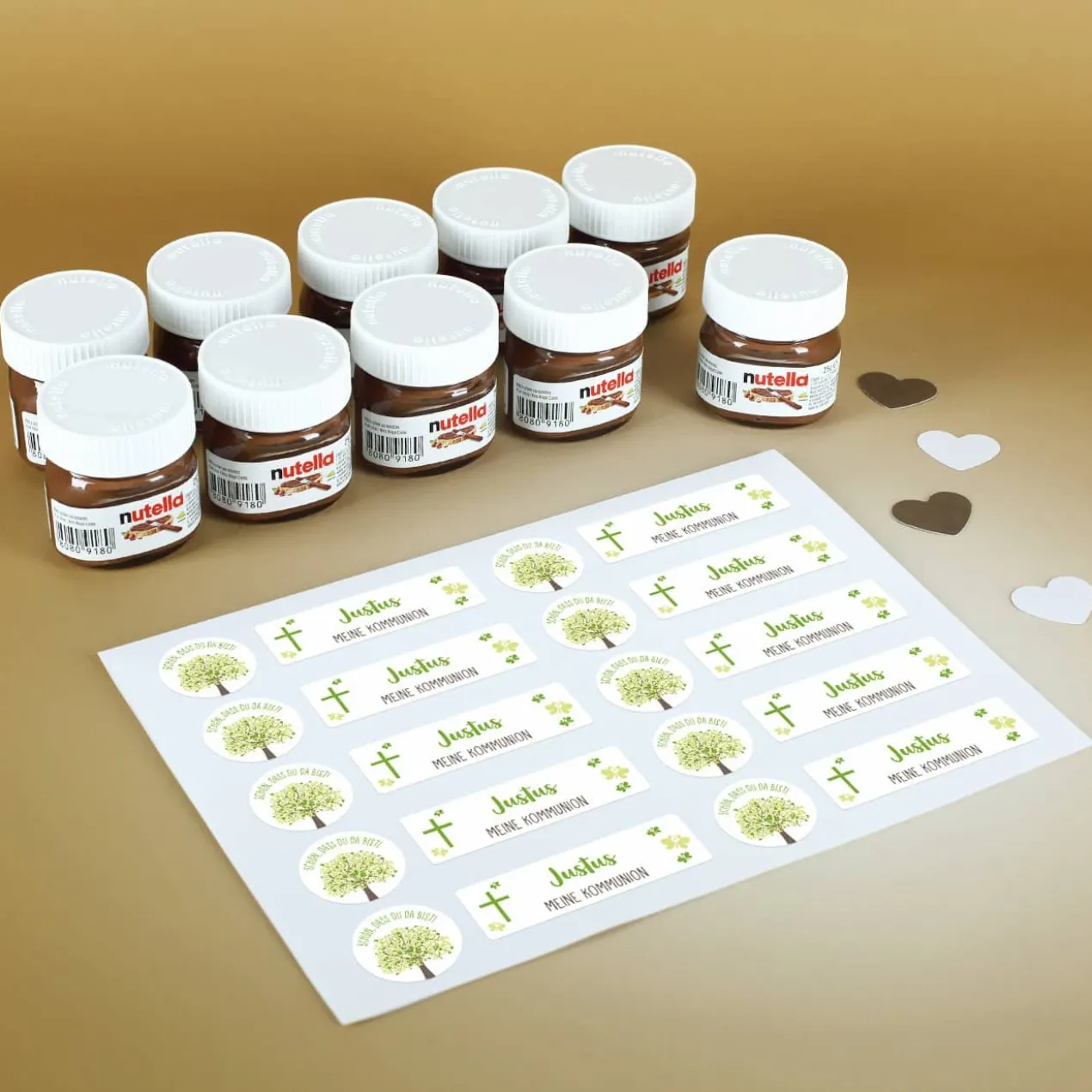 10er Set Nutella Gläschen zur Konfirmation, Kommunion oder Taufe in 3 Farbvarianten