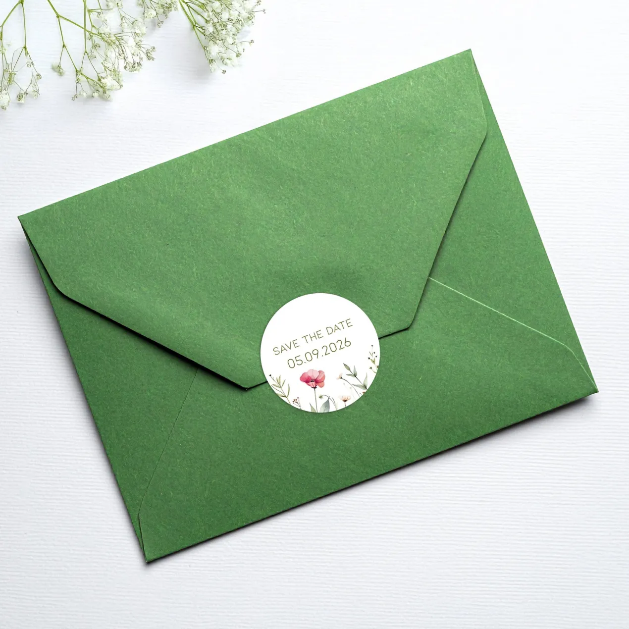 24er Set personalisierte Aufkleber für Einladungen zu Hochzeit oder Geburtstag | Blumen-Motiv