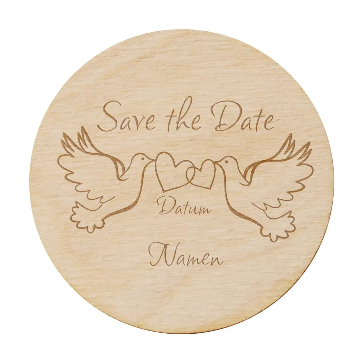 5er Set Save the Date Magnete aus Holz mit Taubenmotiv