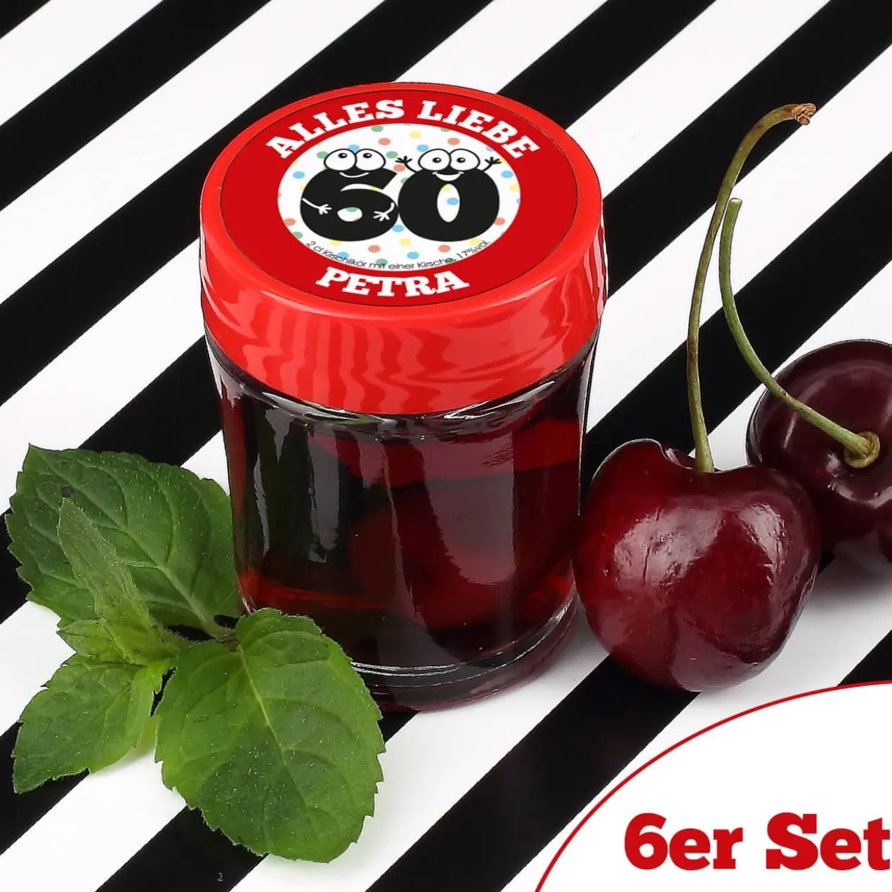 6er Set Schnaps zum 60. Geburtstag mit Name und Wunschtext