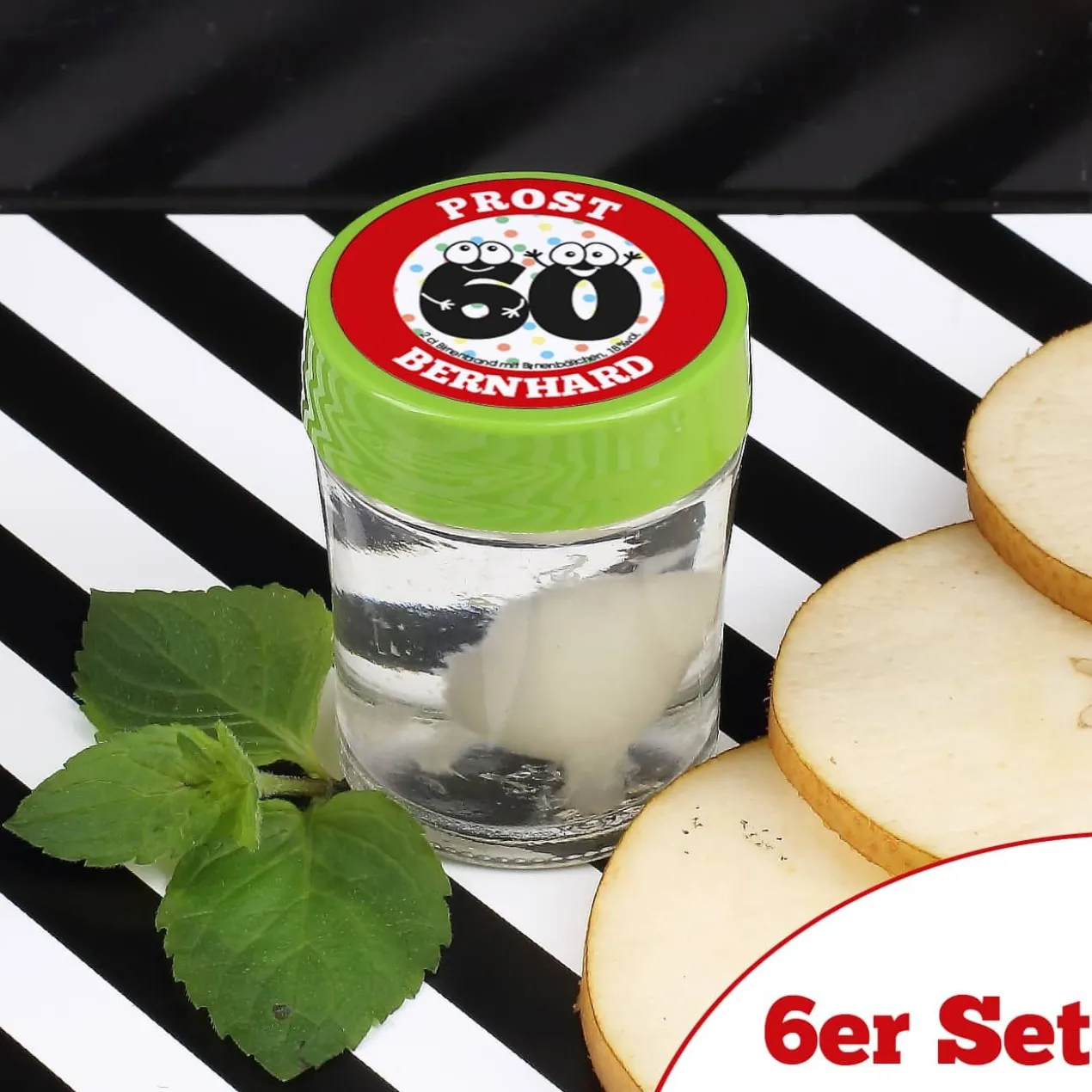 6er Set Schnaps zum 60. Geburtstag mit Name und Wunschtext