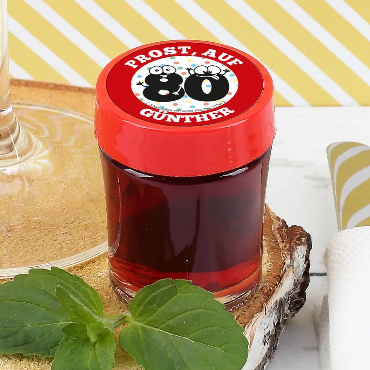 6er Set Schnäpse mit persönlichem Druck zum 80. Geburtstag
