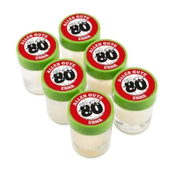 6er Set Schnäpse mit persönlichem Druck zum 80. Geburtstag